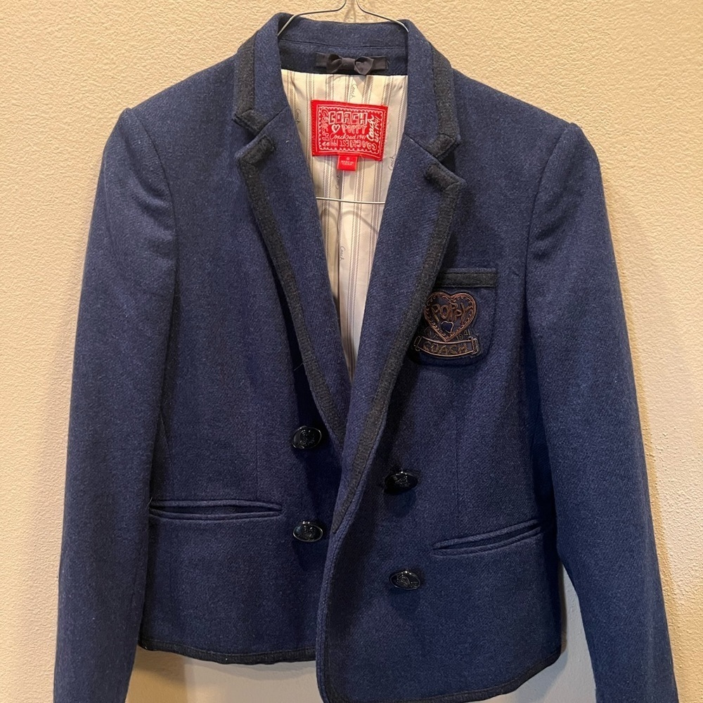 Coach Poppy Women’s Blazer Jacket Coat Size S Color Blue Embroidered on Front